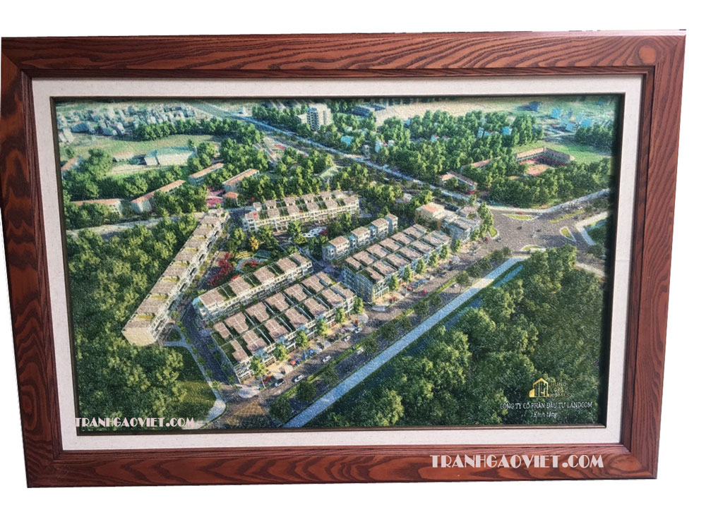 Tranh khu đ&ocirc; thị Hưng Lộc Home mẫu kh&aacute;ch đặt khung gỗ hưng cao cấp