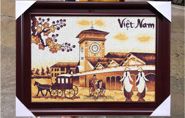 Tranh gạo Chợ Bến Thành | Tranh Gạo Việt